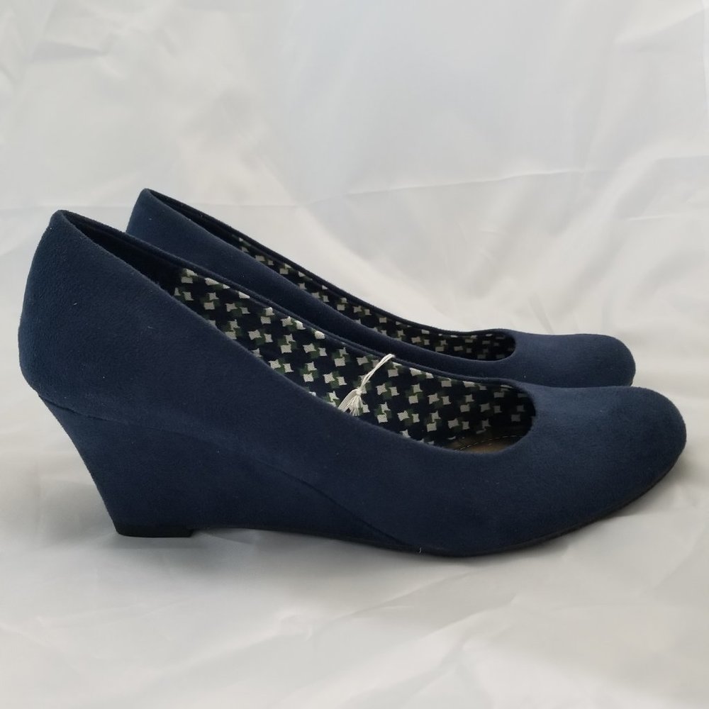 Navy Suede High Heel Wedge Shoe